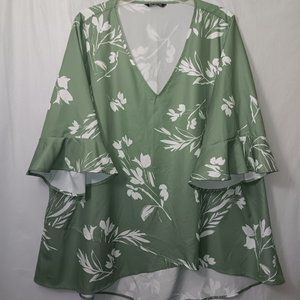 BLOOMCHIC RUFFLED SLEEVE FLORAL PRINT BLOUSE